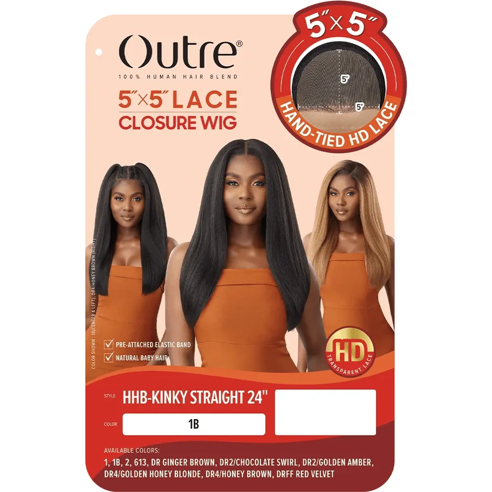 Outre 100% Human Hair Blend 5x5 HD Lace Closure Wig - Kinky Straight 24" - Image 6