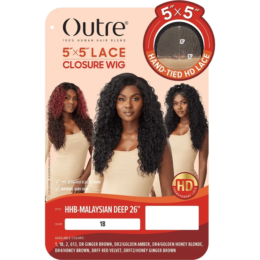 Outre 100% Human Hair Blend 5x5 HD Lace Closure Wig - Malaysian Deep 26" - Image 7
