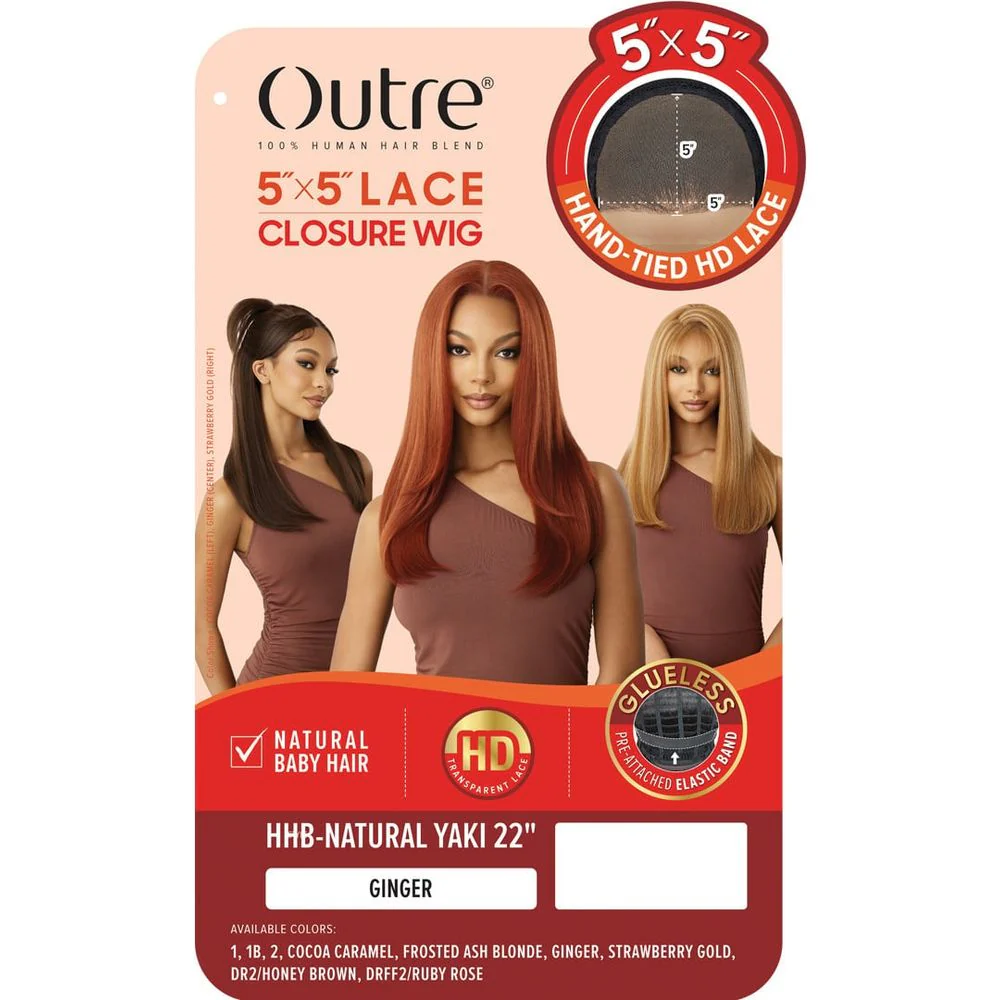 Outre 100% Human Hair Blend 5x5 HD Lace Closure Wig - Natural Yaki 22" - Image 7