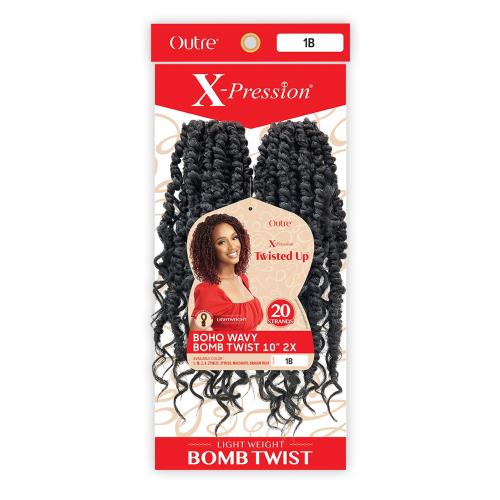 Outre X‑Pression Synthetic Crochet Hair – 2X Boho Wavy Bomb Twist 10″