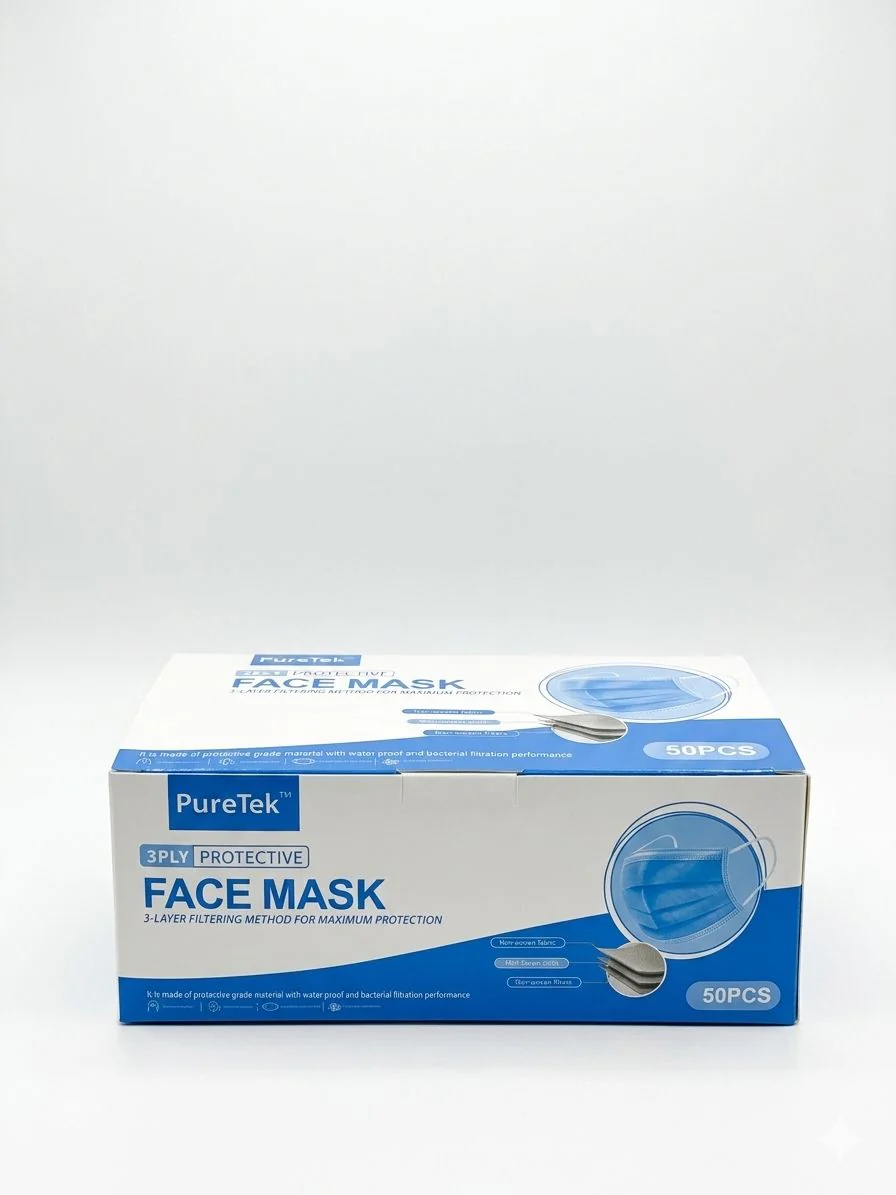PureTek 3-Ply Protective Face Mask โ 50pcs Box