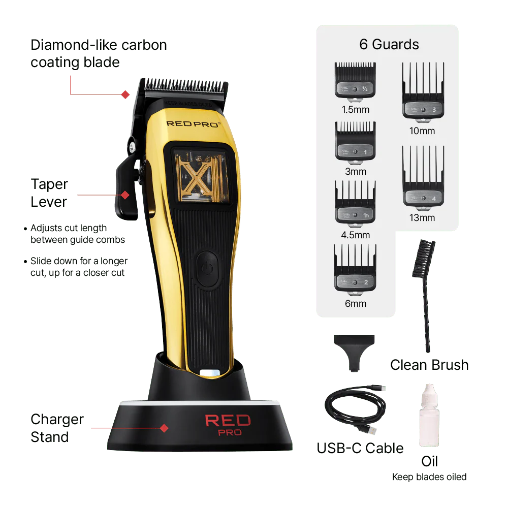 RED PRO Vector Cordless Hair Clipper β Gold & Black - Image 3