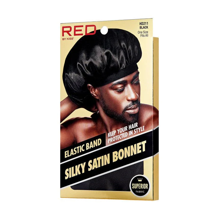 RED Men’s Silky Satin Elastic Bonnet - Image 2