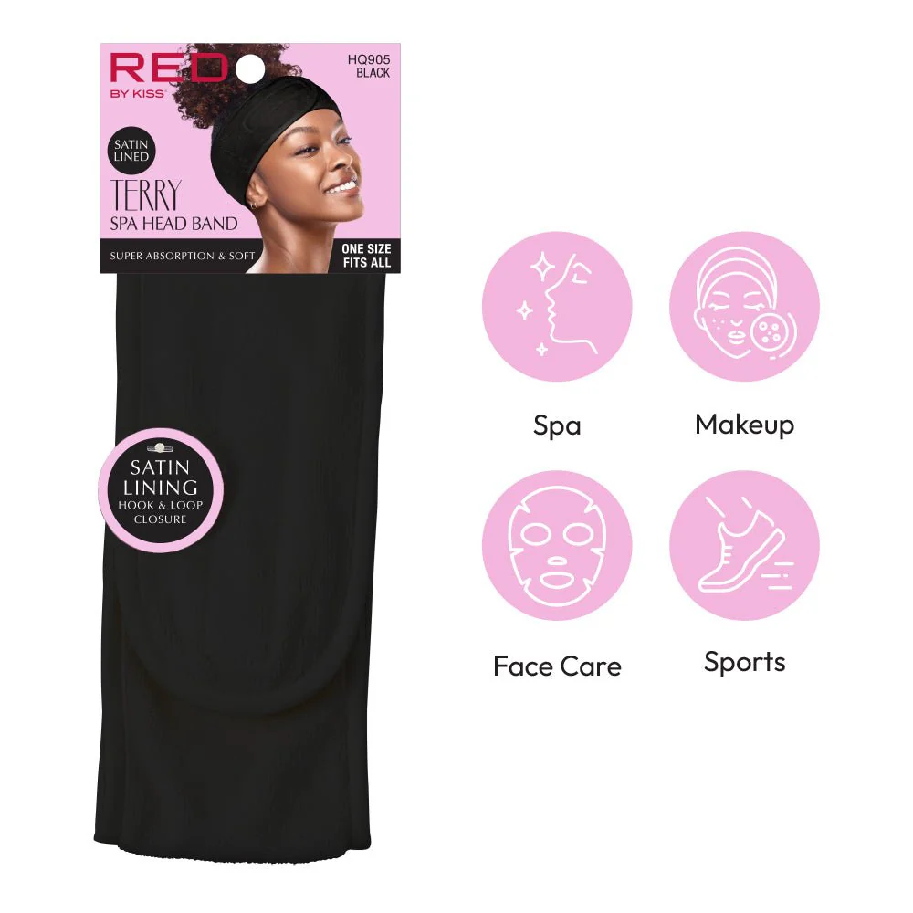 Red by Kiss Hook & Loop Spa Headband – Black - Image 4