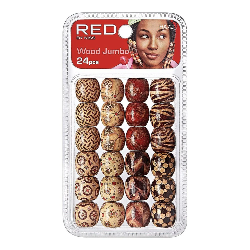 Red by Kiss Jumbo Wood Hair Beads 24pcs - Image 3