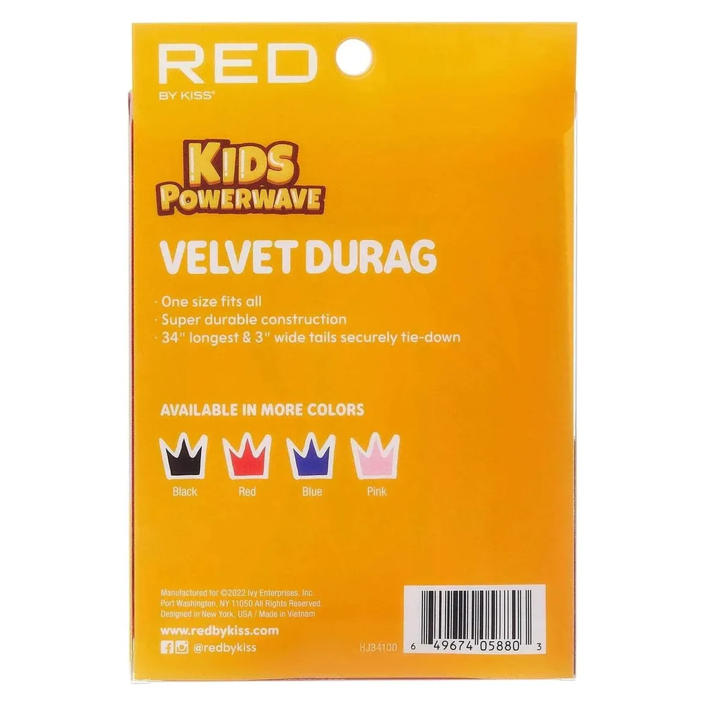 Red by Kiss Kids Power Wave Velvet Durag – Soft Velvet Compression - Image 6