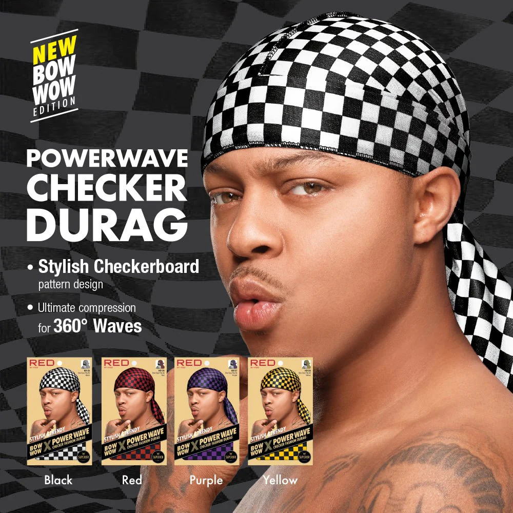 Red by Kiss Premium Bow Wow Power Wave Checker Fashion Durag