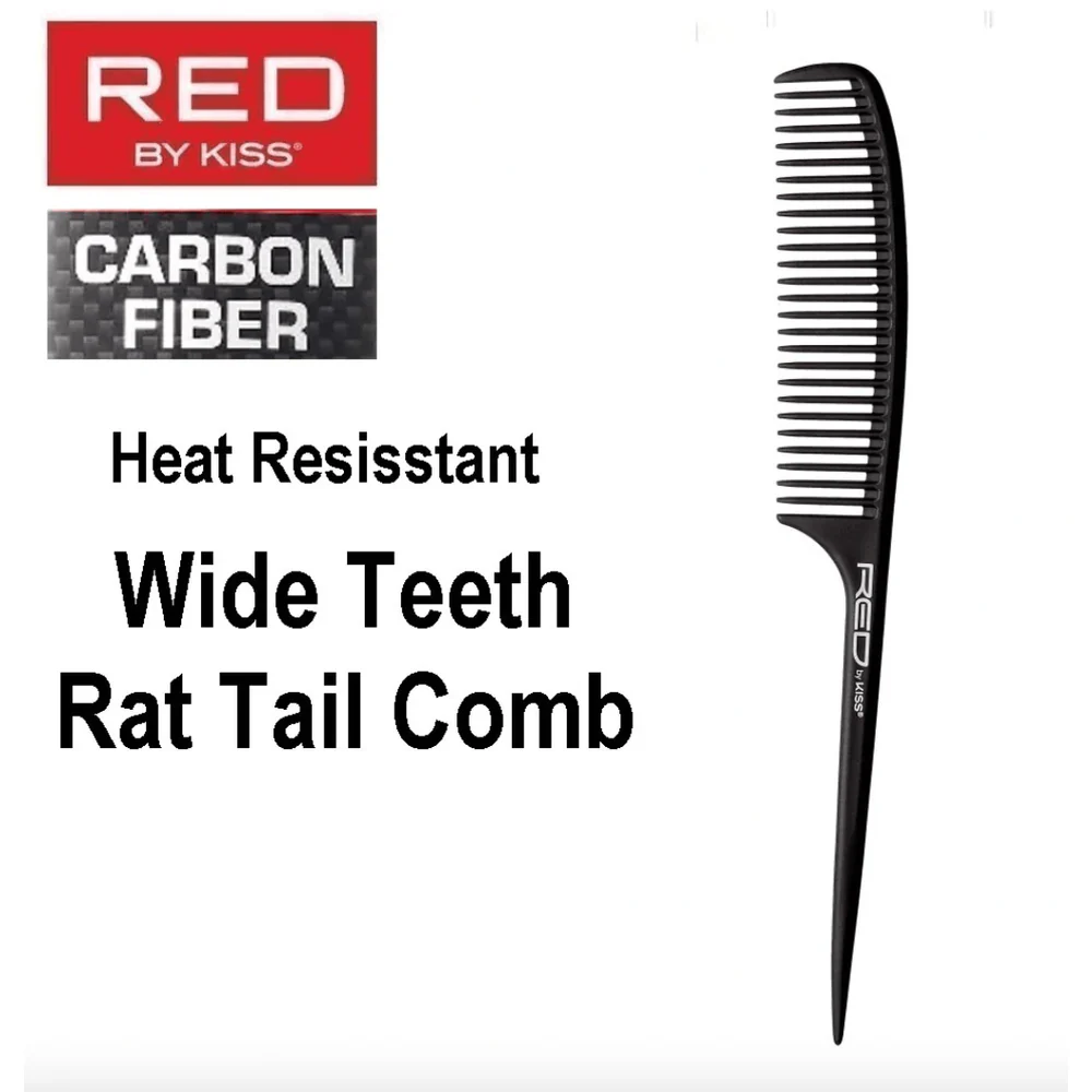 Red by Kiss Carbon – Fiber Wide Teeth Rat Tail Comb - Image 5