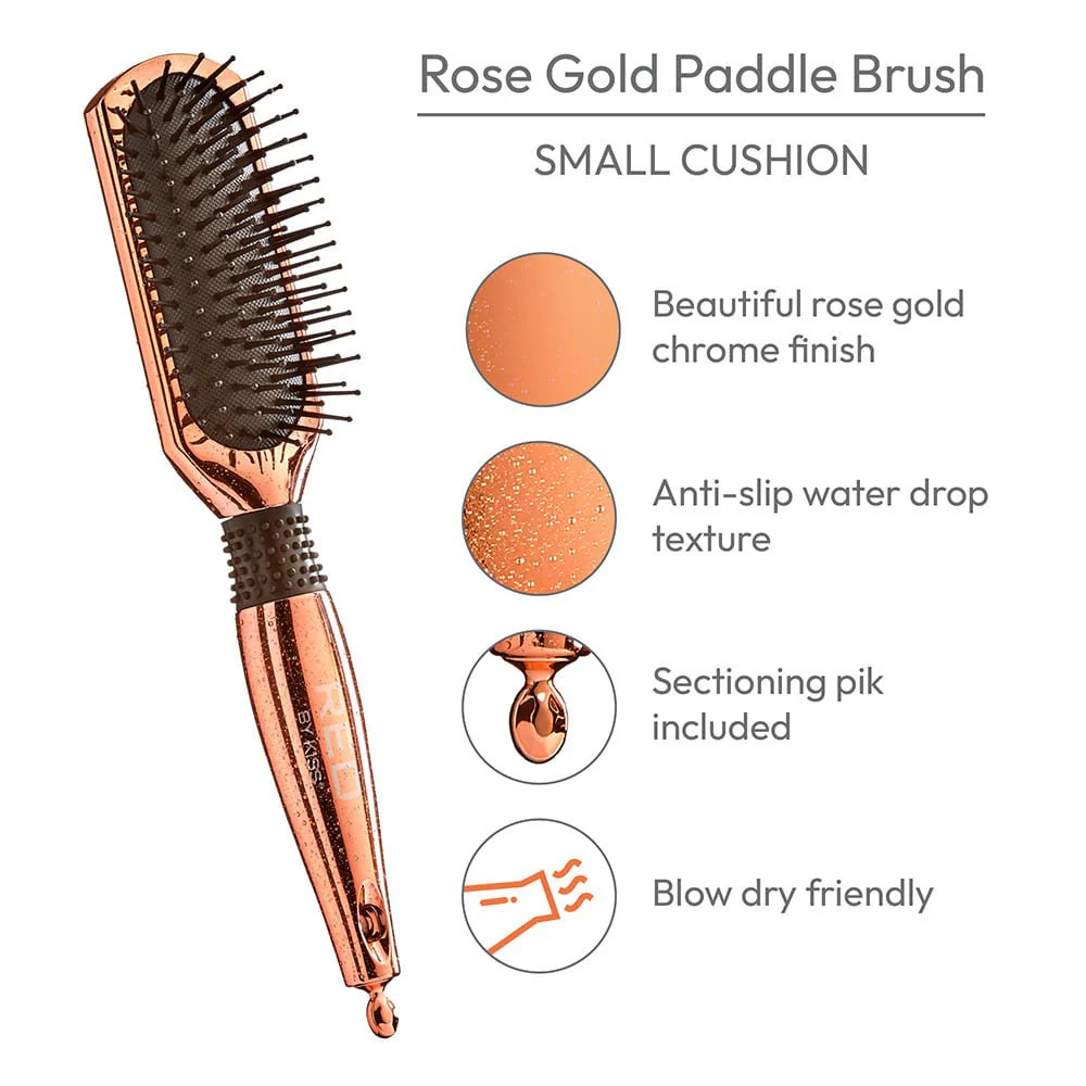 Red by Kiss Rose Gold Brush – Small Cushion Paddle - Image 3