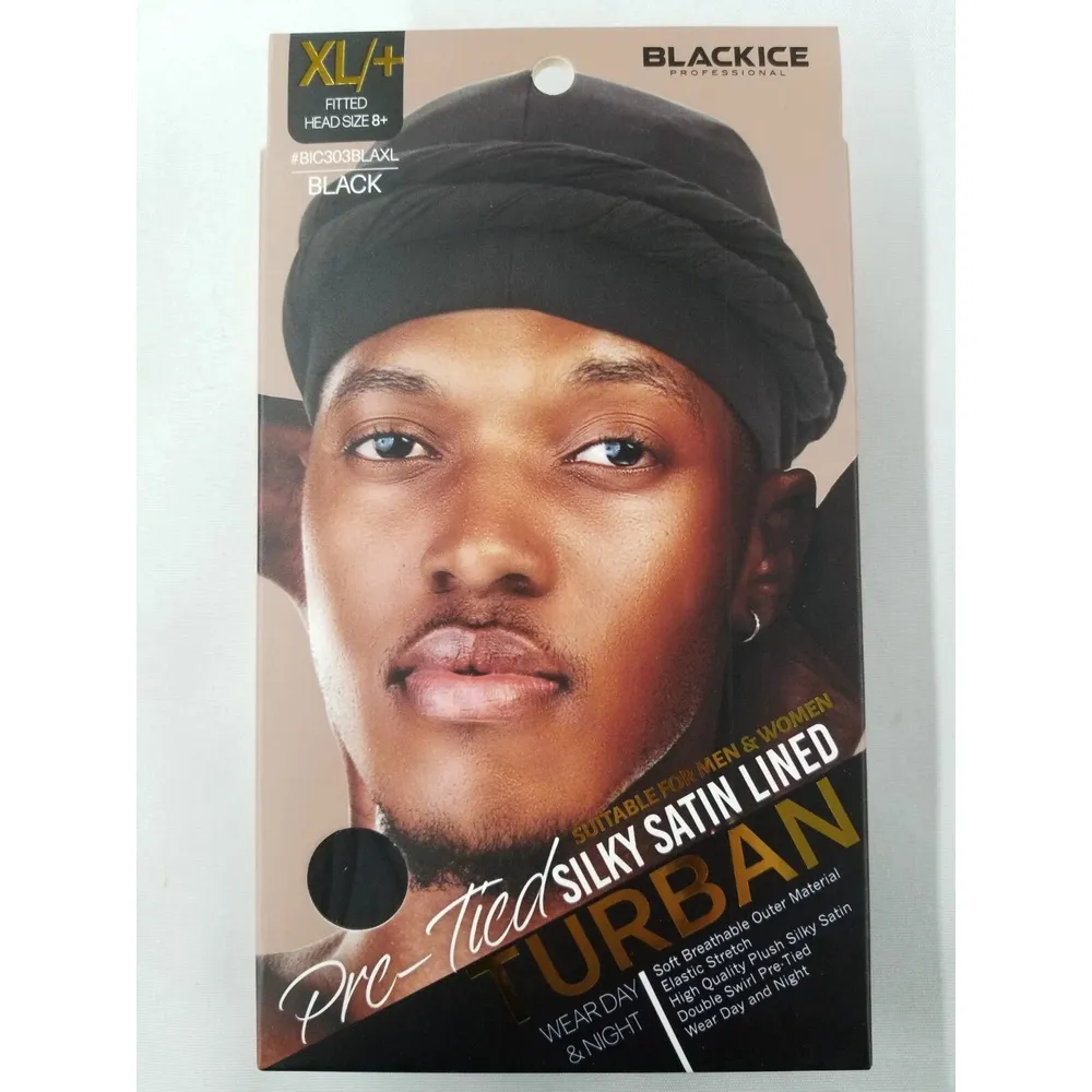 Black Ice Professional Silky Satin Lined Turban - XL