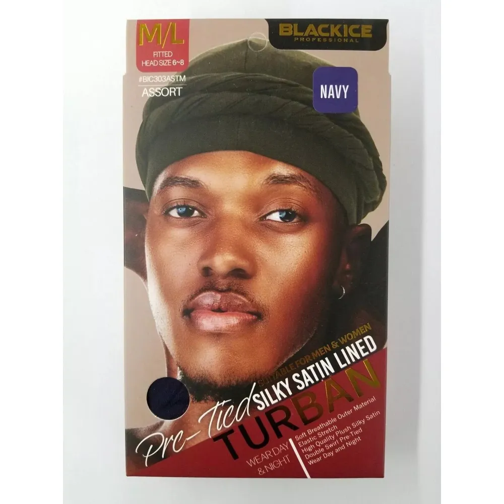 Black Ice Professional Silky Satin Lined Turban - XL - Image 2