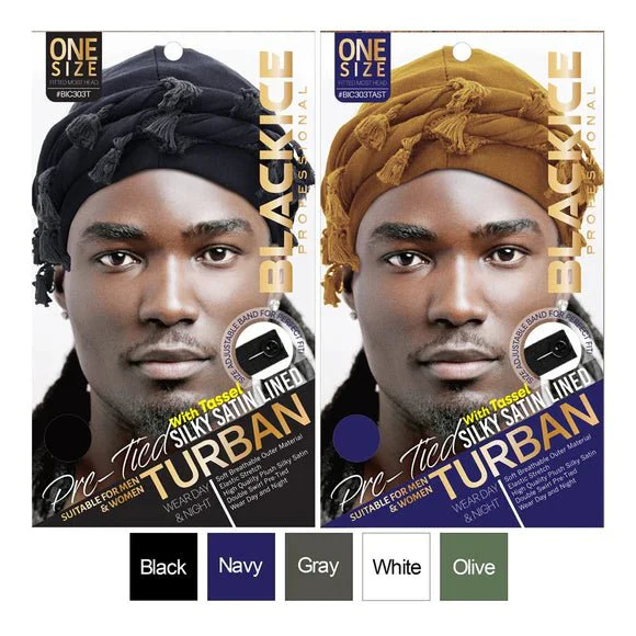 Black Ice Professional Silky Satin Lined Turban β Pre-Tied