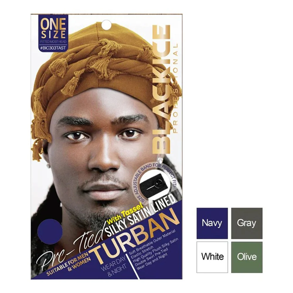 Black Ice Professional Silky Satin Lined Turban β Pre-Tied - Image 3