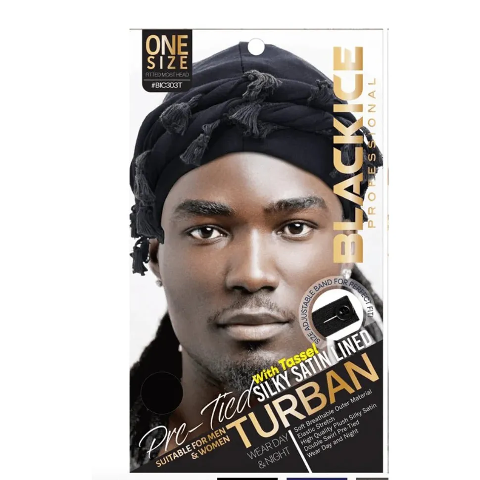 Black Ice Professional Silky Satin Lined Turban β Pre-Tied - Image 4