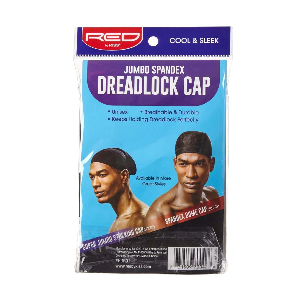 Red Jumbo Spandex Dreadlock Cap - Black - Image 2