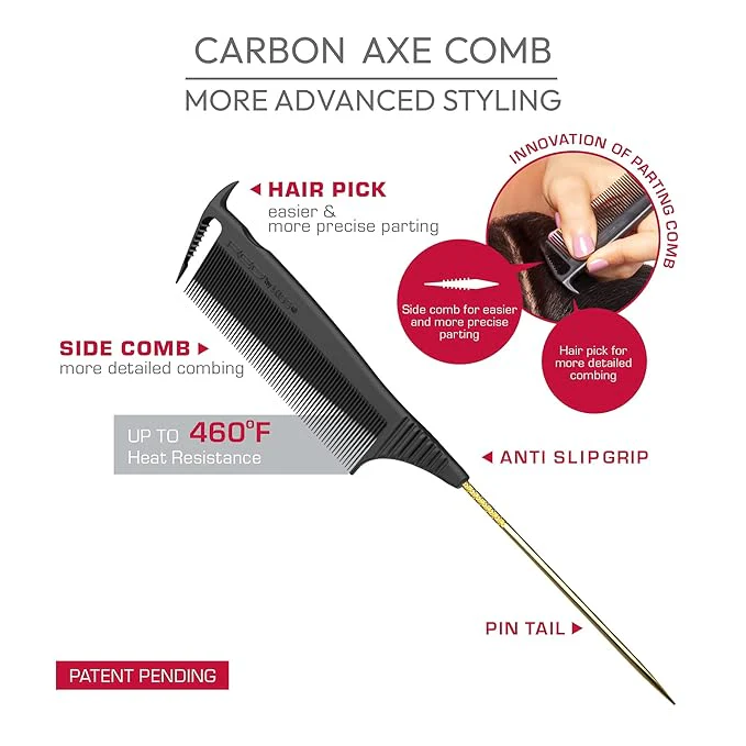 Red by Kiss Carbon Fiber Parting Pin Tail Comb RKCFPPTC - Image 6