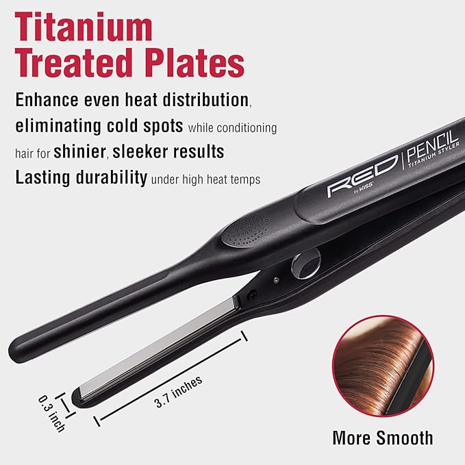Red by Kiss Titanium Styler Pencil Flat Iron 3/10 inch - Image 5