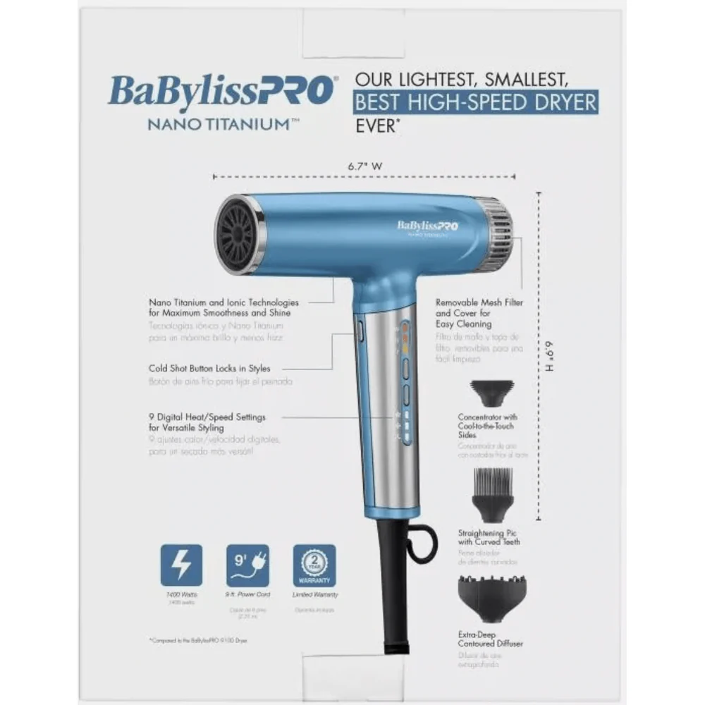 BaByliss PRO Nano Titanium 1400W Hair Dryer - Image 11