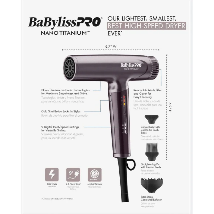 BaByliss PRO Nano Titanium 1400W Hair Dryer - Image 19