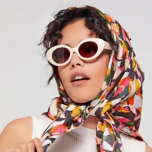 RED Woven Silky Satin Square Scarf - Image 11