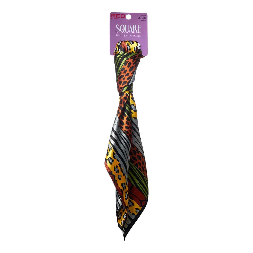 RED Woven Silky Satin Square Scarf - Image 5