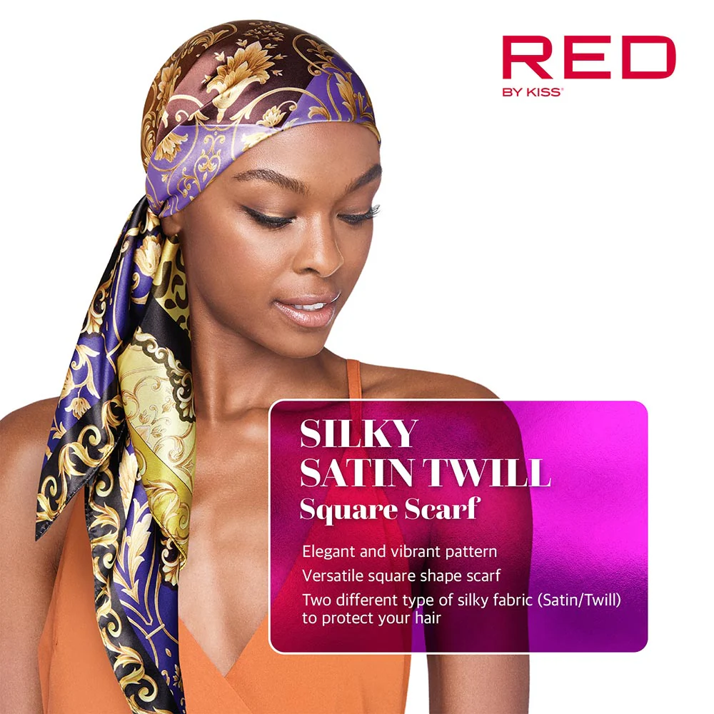 RED Woven Silky Satin Square Scarf - Image 9