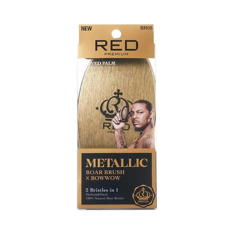 RED Metallic Boar Brush - Mixed Bristle