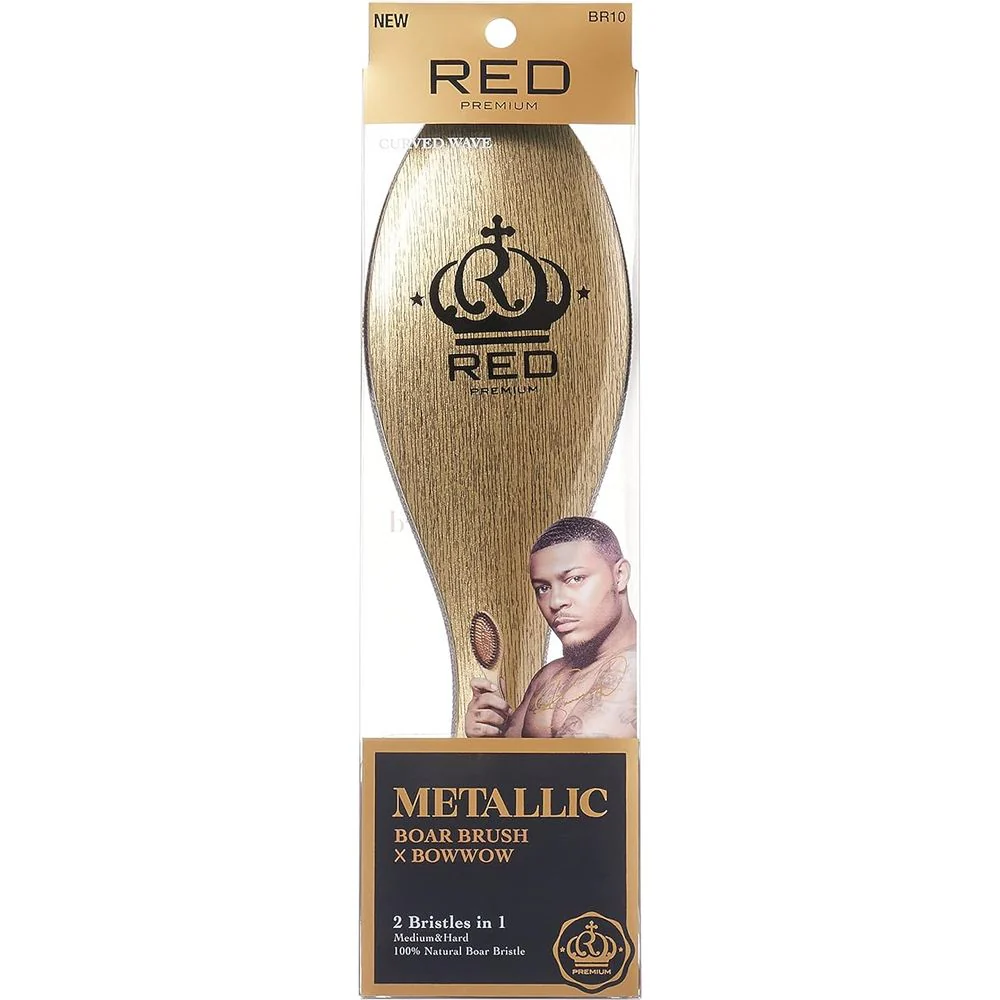 RED Metallic Boar Brush - Mixed Bristle