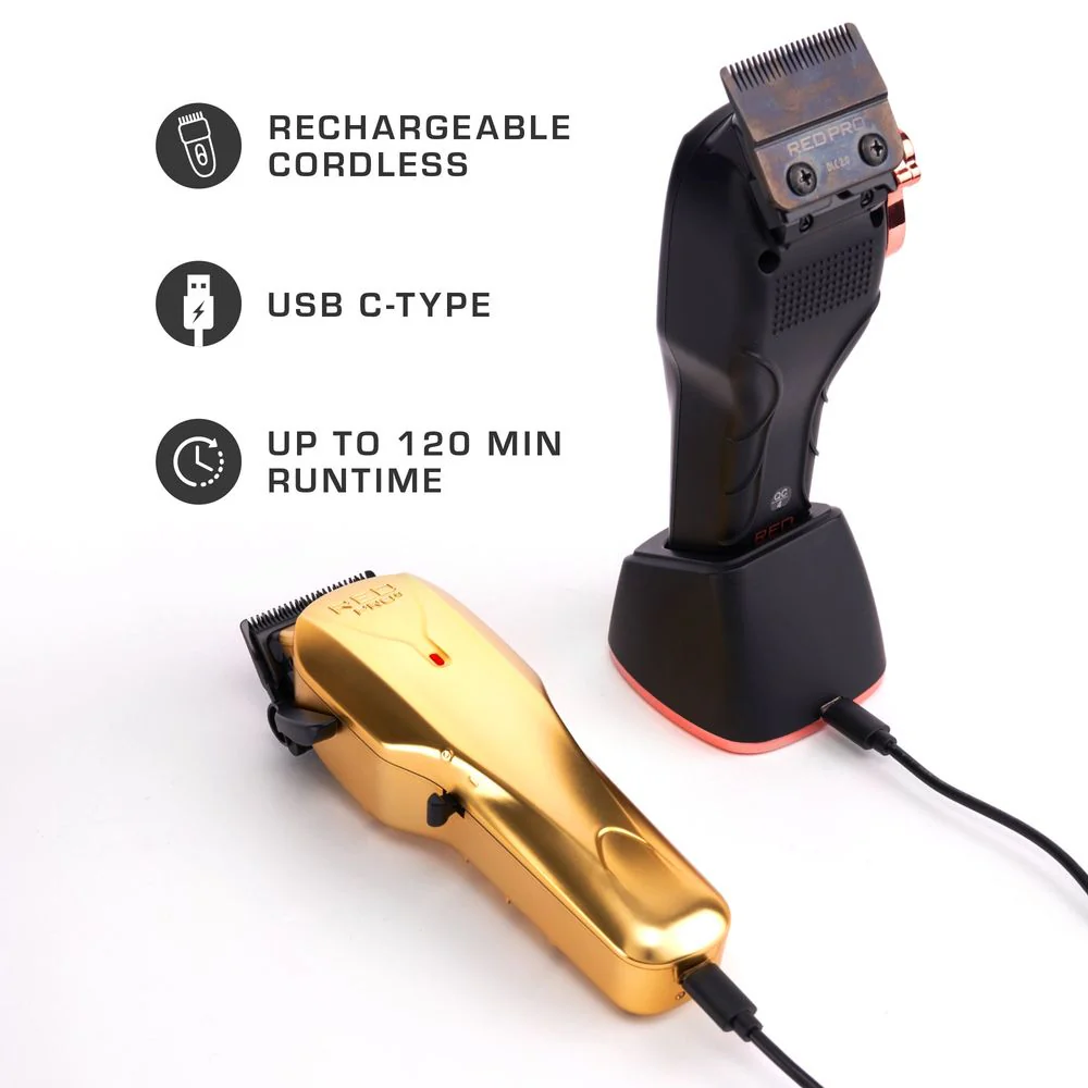 Red Pro Cordless Clipper – Matte Gold / Black - Image 4