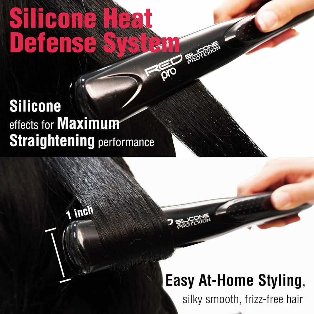 Red Pro Hair Straightener Silicone Protection Flat Iron – 1" - Image 2