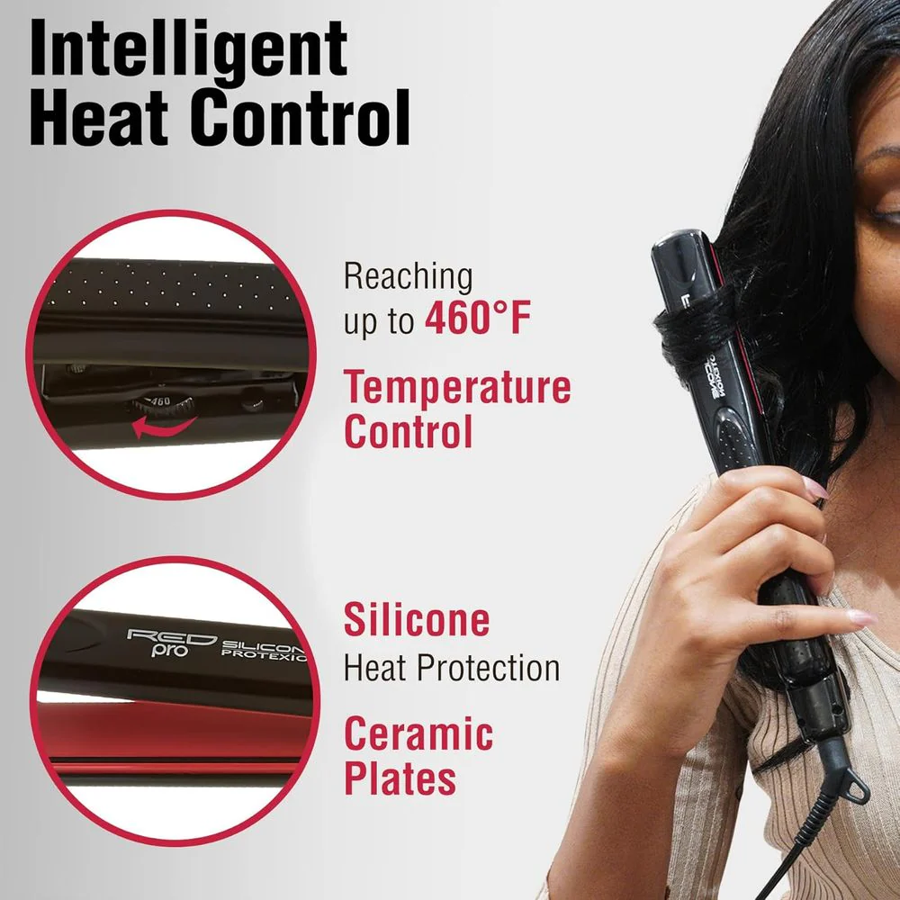 Red Pro Hair Straightener Silicone Protection Flat Iron – 1" - Image 3