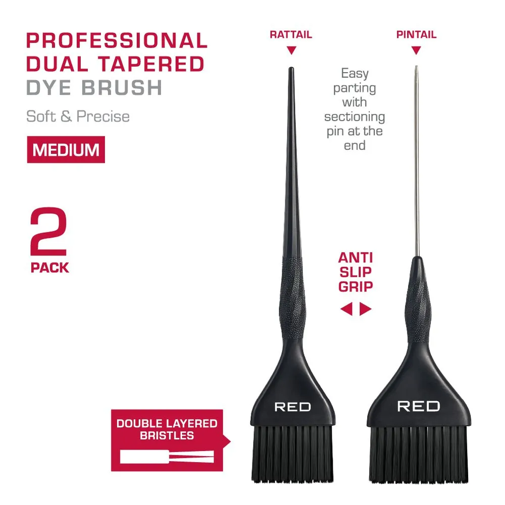 Red Professional Dual Tapered Dye Brush 2-Pack Medium HH307 - Image 2