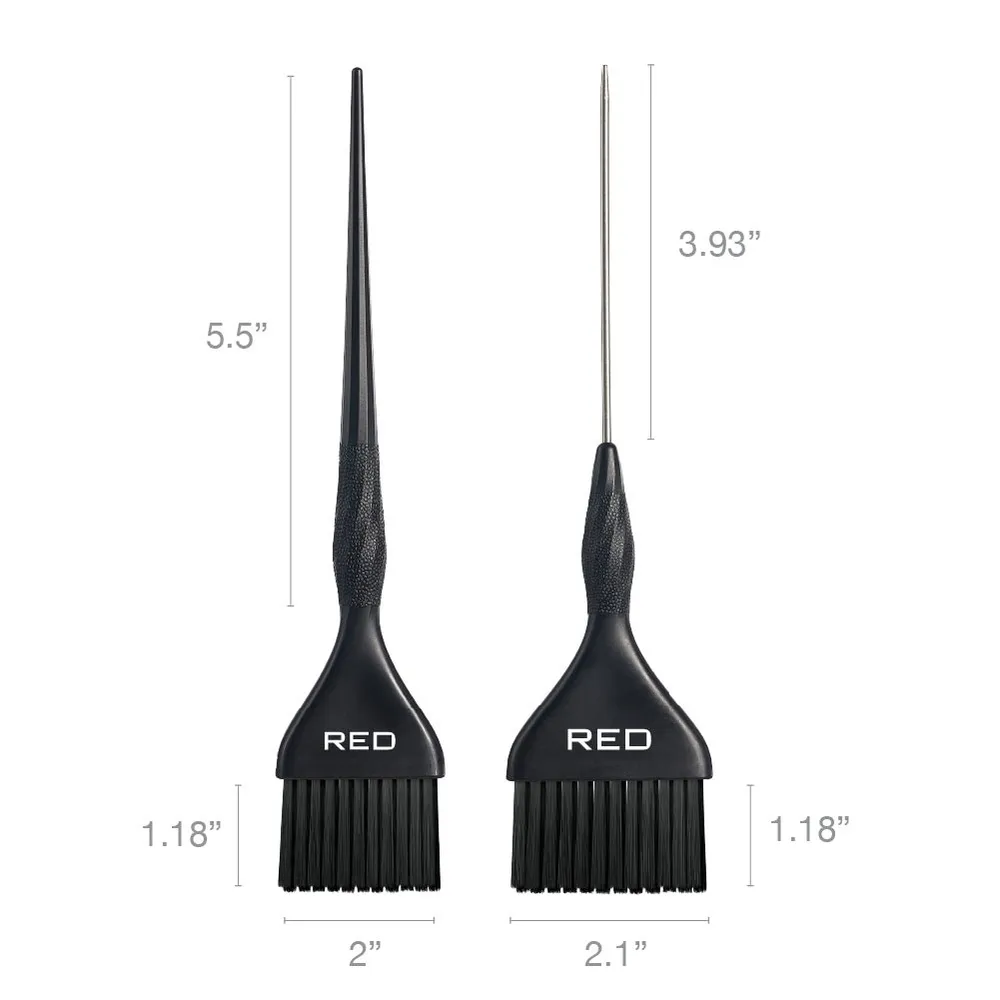 Red Professional Dual Tapered Dye Brush 2-Pack Medium HH307 - Image 3