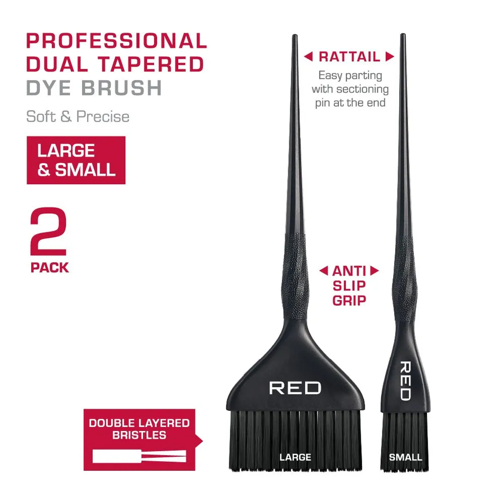 Red Professional Dual Tapered Dye Brush 2-Pack Large and Small HH306 - Image 2