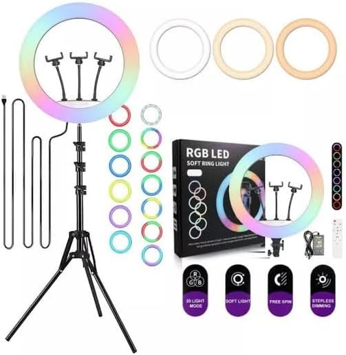 RGB Selfie Ring Light Studio Kit with Tripod - 3 Phone Mount - Image 7
