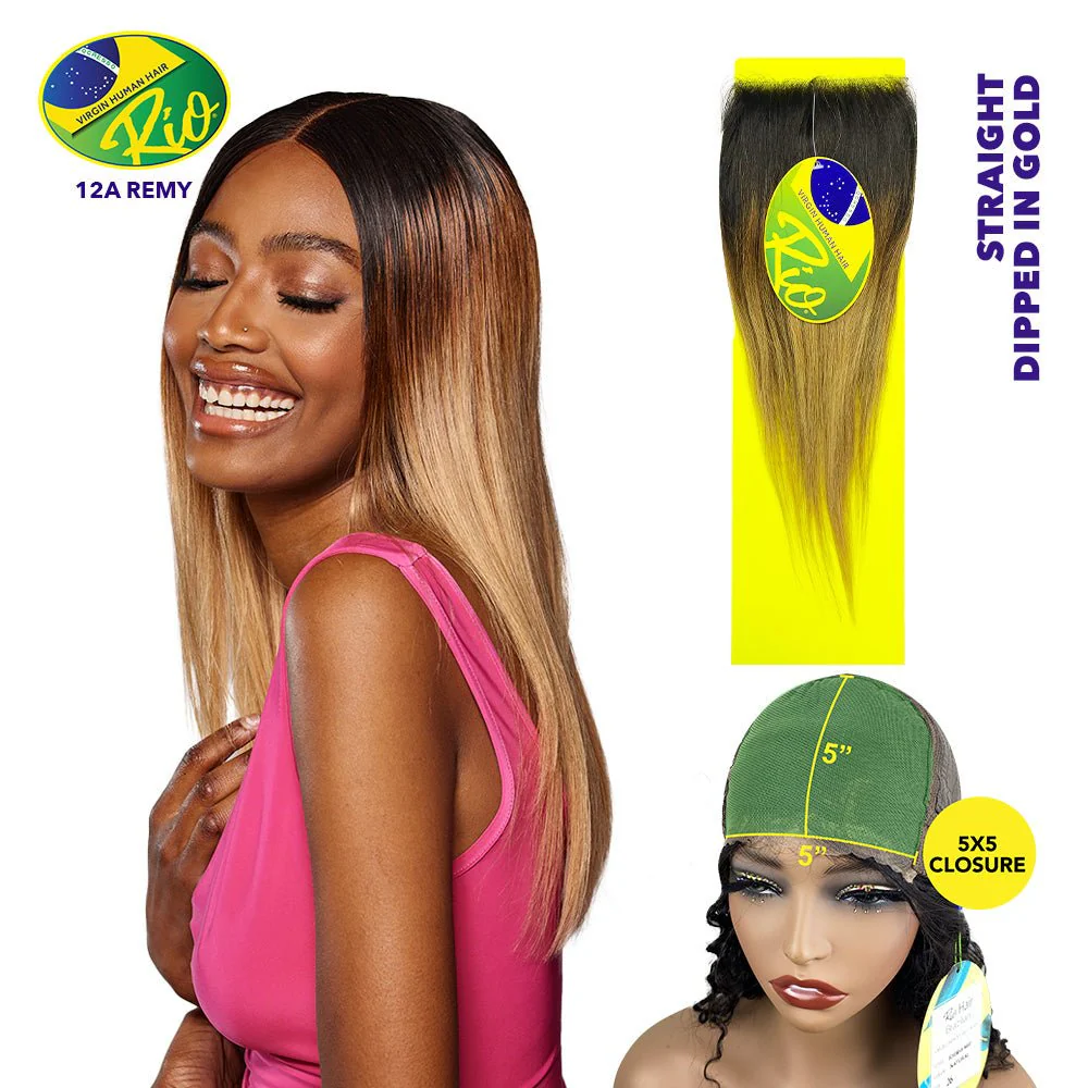 Rio 100% Virgin Human Hair Straight 5x5 Closure - Dipped In Gold