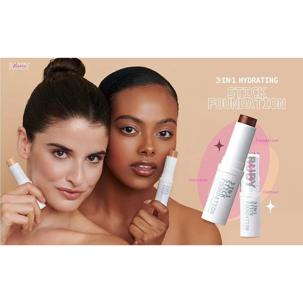 Ruby Kisses 3-in-1 Stick Foundation β Foundation, Concealer & Contour In One 8 Shades