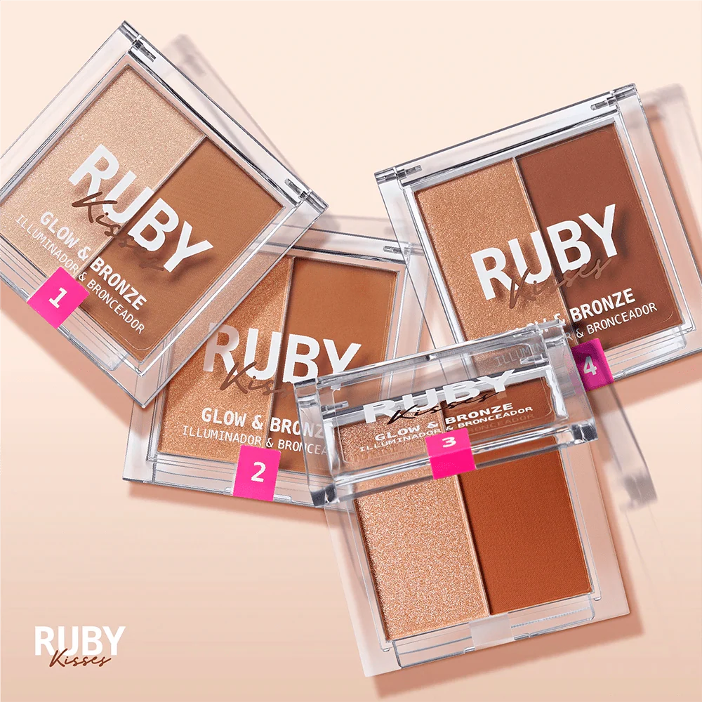 Ruby Kisses Glow & Bronze Highlighter Bronzer Duo β 2-in-1 Radiant Finish 4 Shades