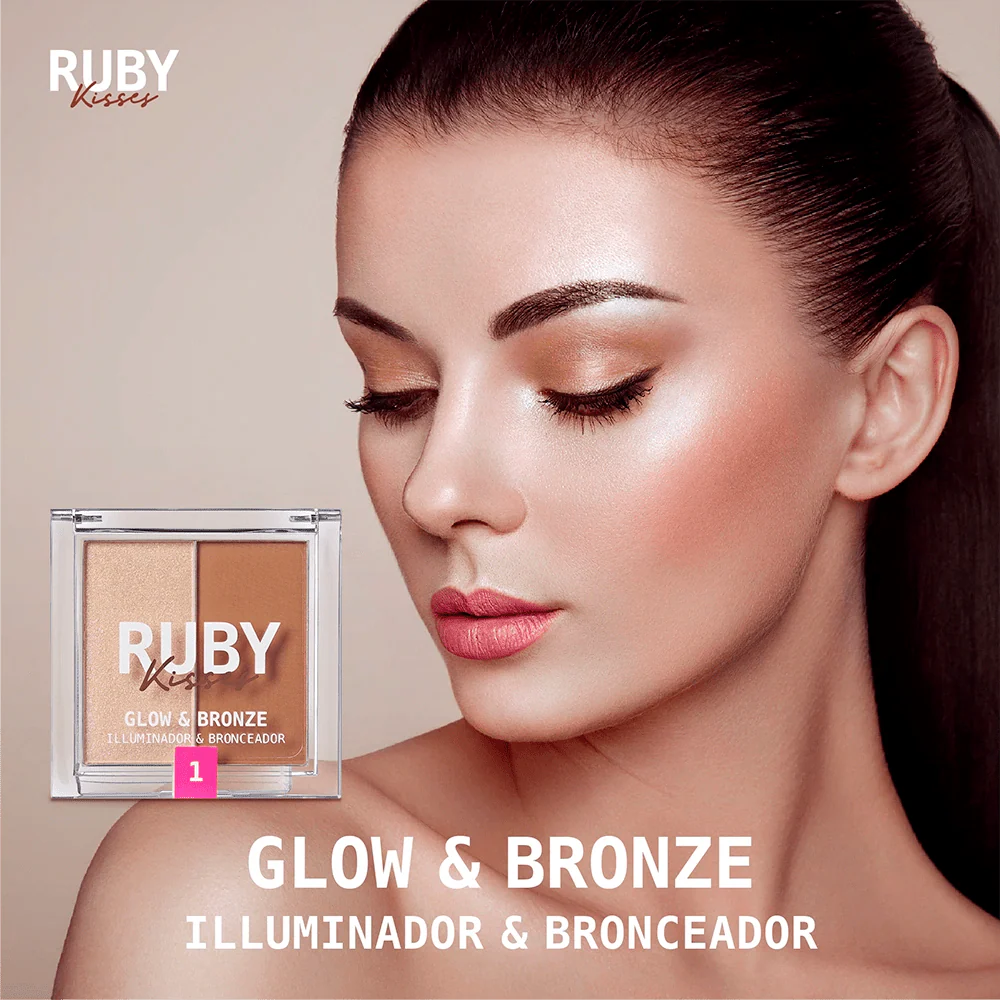 Ruby Kisses Glow & Bronze Highlighter Bronzer Duo β 2-in-1 Radiant Finish 4 Shades - Image 2