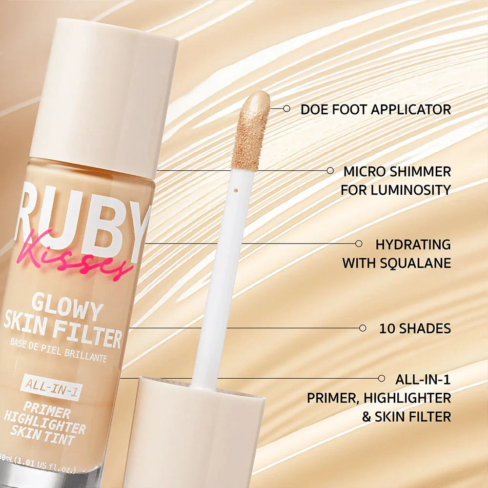 Ruby Kisses Glowy Skin Filter Foundation – 3-in-1 Primer, Skin Tint & Highlighter 10 Shades - Image 3