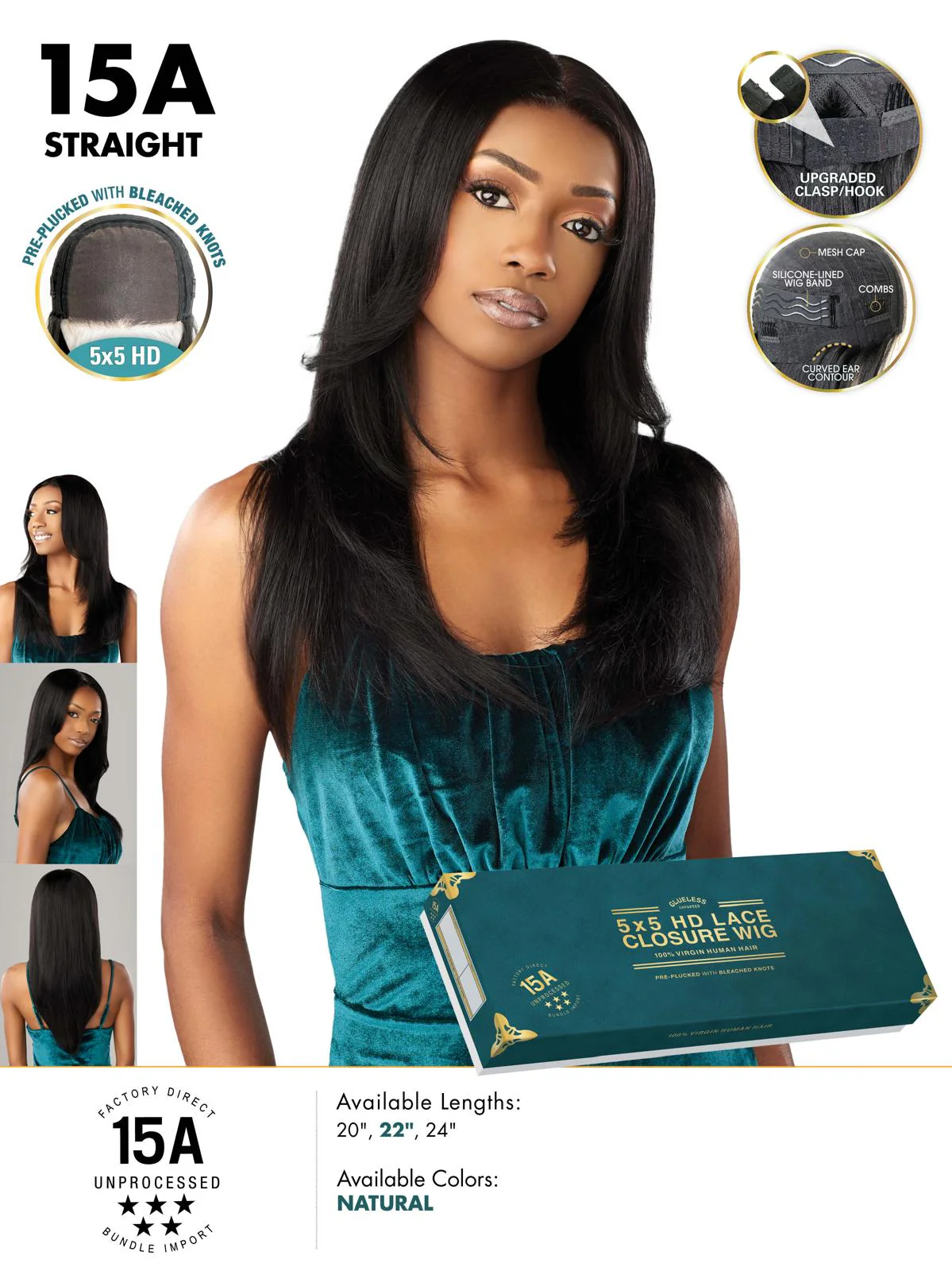 Sensationnel Human Hair 15A HD Lace Closure Wig