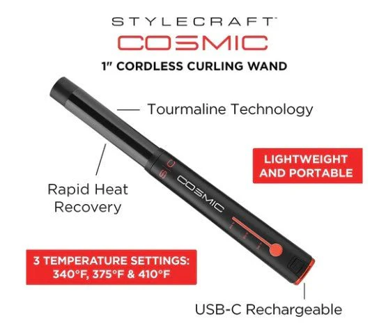 StyleCraft Cosmic Cordless Curling Wand β 1" - Image 5
