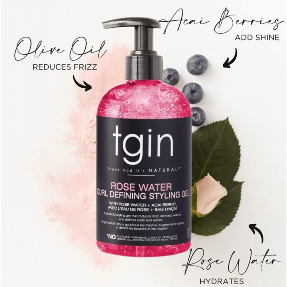 TGIN Rose Water Styling Gel - Light Hold for Curly Hair 13 oz