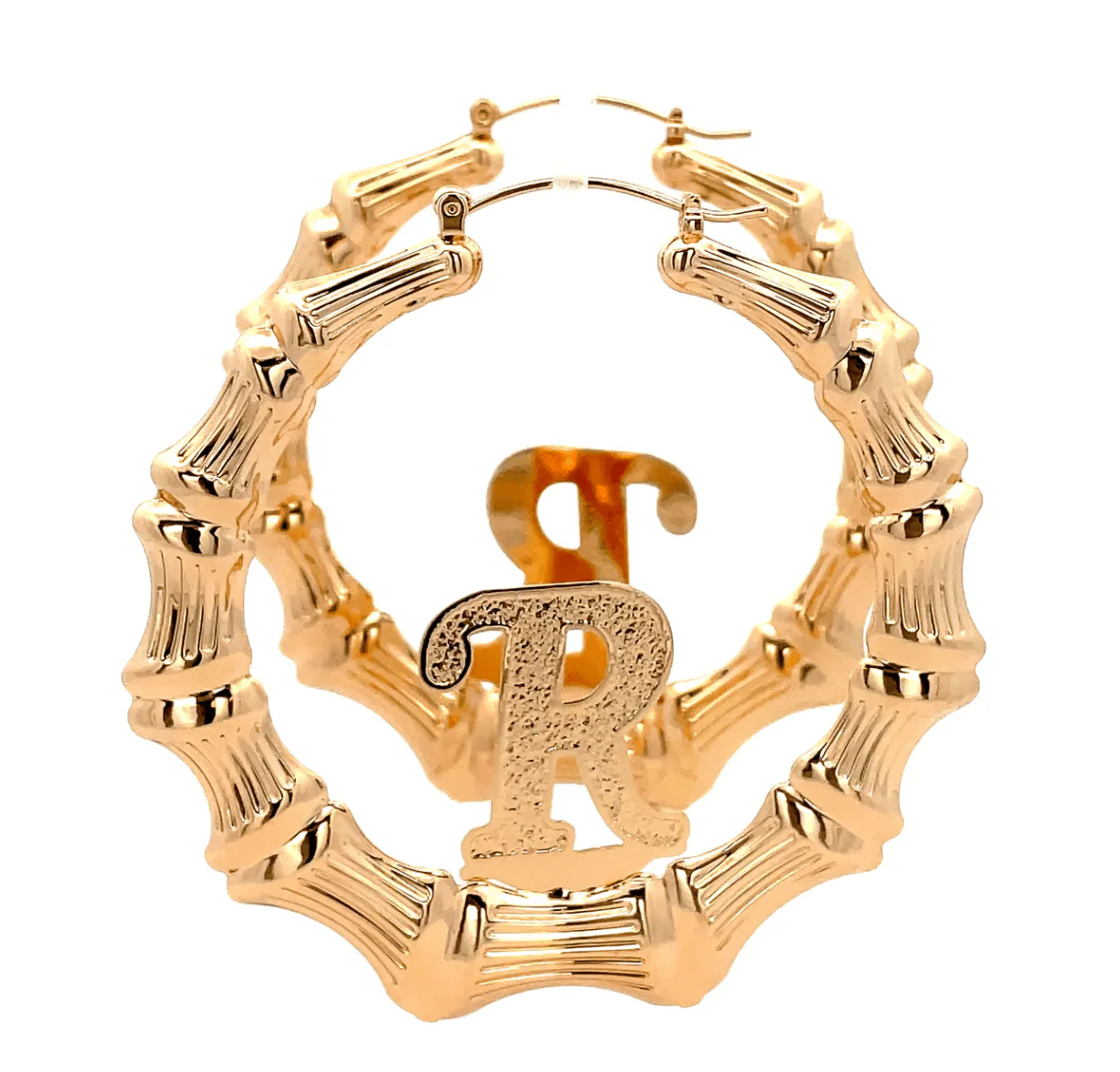 The One Jewelry Large Bamboo Initial Earrings - 70mm - Image 10