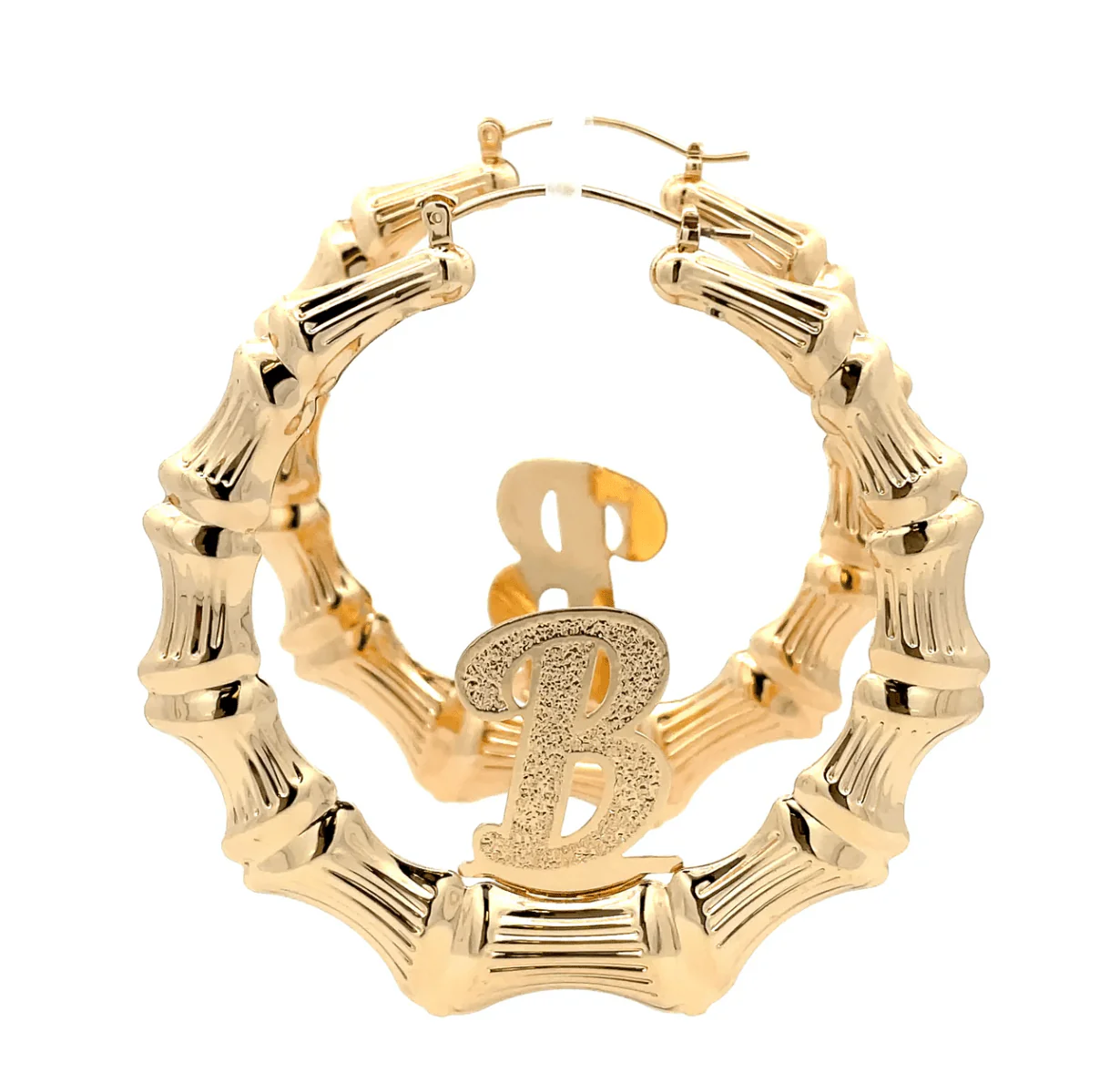 The One Jewelry Large Bamboo Initial Earrings - 70mm - Image 2