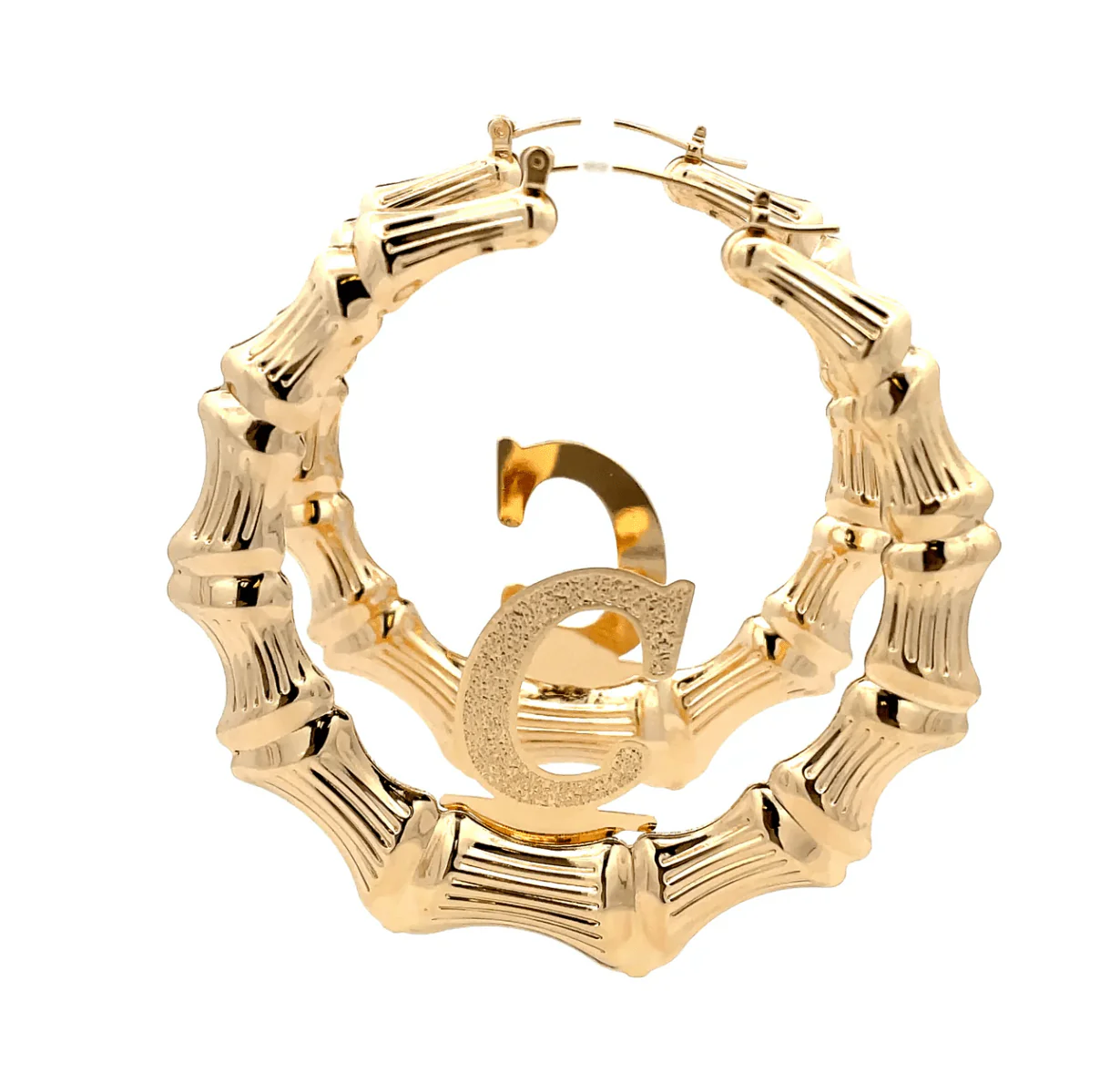 The One Jewelry Large Bamboo Initial Earrings - 70mm - Image 3