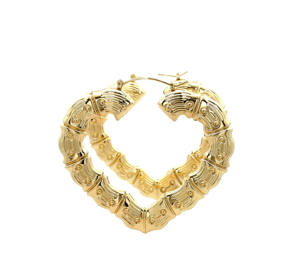 The One Jewelry New Bamboo Heart Earrings - Gold Style - Image 6