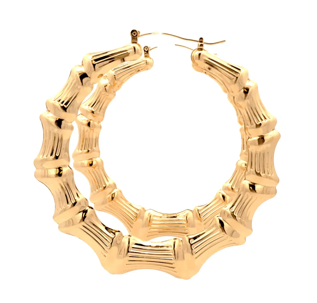 The One Jewelry New Bamboo Hoop Earrings 21mm - Gold Style - Image 5