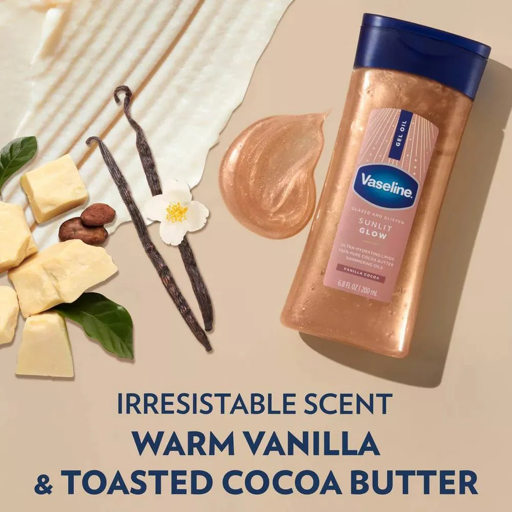 Vaseline Glazed & Glisten Vanilla Cocoa Shimmering Gel Body Oil – 6.8oz - Image 10