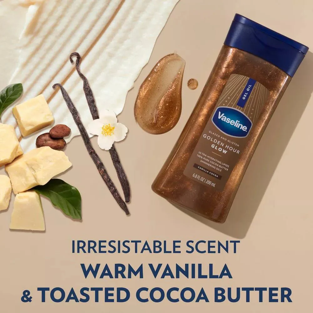 Vaseline Glazed & Glisten Vanilla Cocoa Shimmering Gel Body Oil – 6.8oz - Image 5